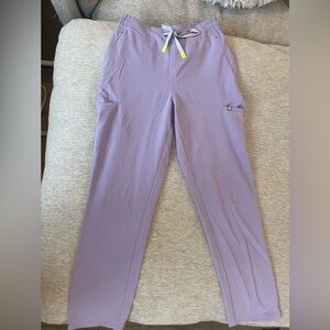 Figs Lavender Pants with Neon Yellow and Light Blue Accents